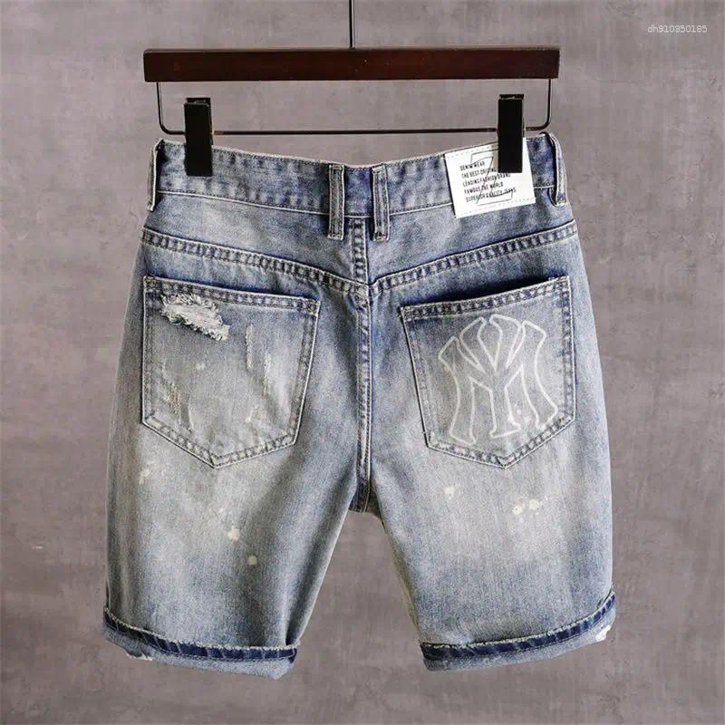 Men's Jeans Korean Style Clothes Luxury Washed Distressed Boyfriend Casual Summer Denim Holes Prints Shorts Male