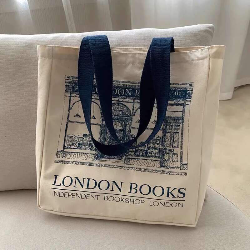Women Canvas Shoulder London Books Print Ladies Casual Handbag Tote Reusable Large Capacity Cotton Shopping Beach Bag swissmilitary