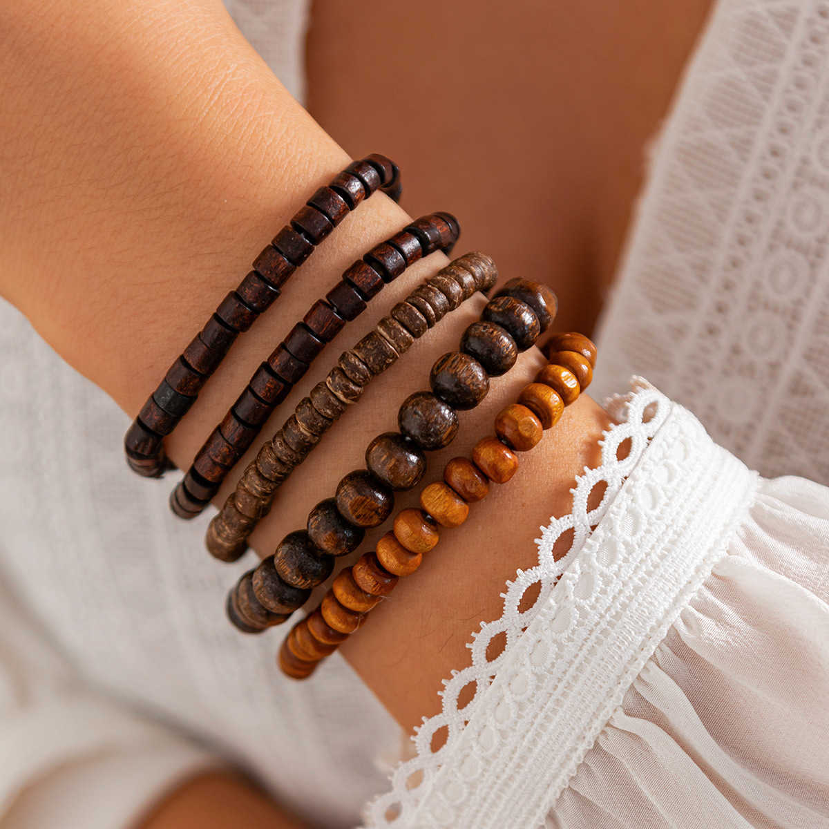 Charm Bracelets Irregular wooden bead bracelet geometric acrylic Brelet set for accessories H25220