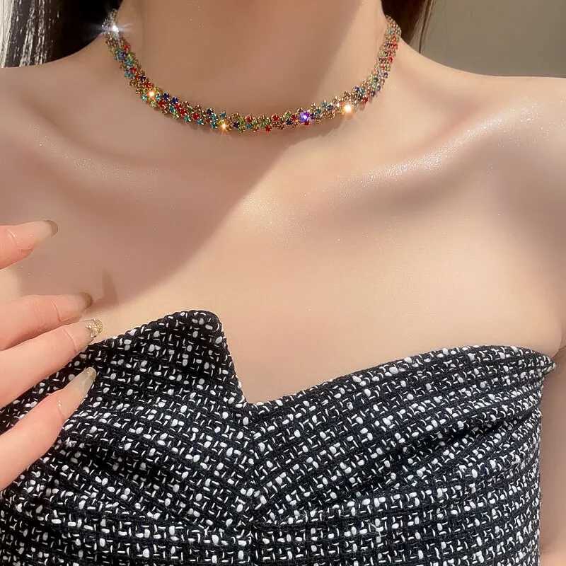 Luxury Shiny Full Rhinestone Choker Necklace for Women Personalized Geometric Crystal Necklaces Wedding Jewelry Party GiftsXJ250219