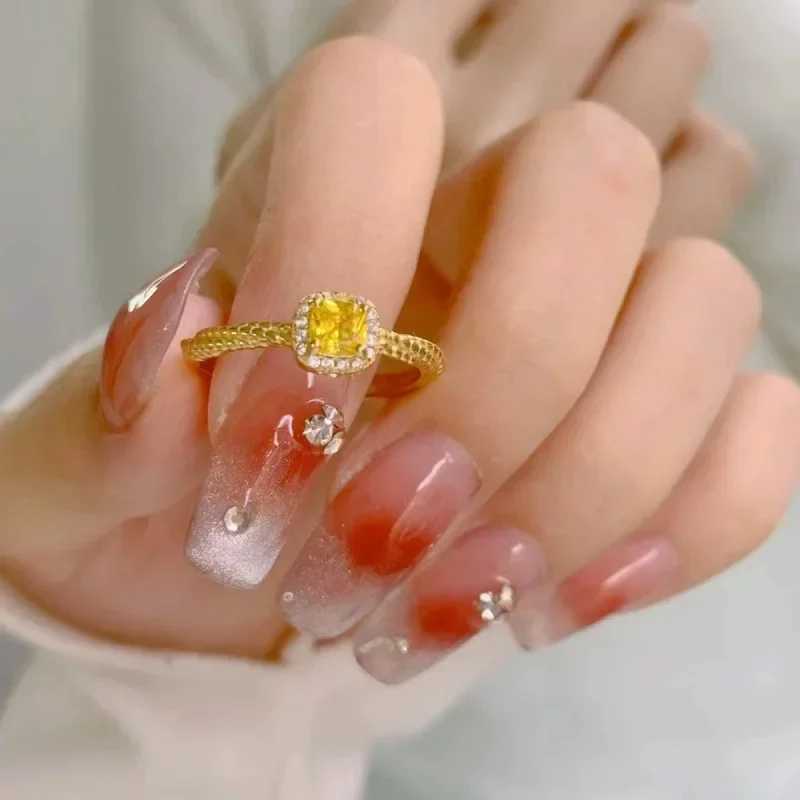 Real 18K Gold Ring Au750 Natural Citrine Zircon Sugar Ring for Wan Luxury Wedding Eternity Fine Jewelry X250220