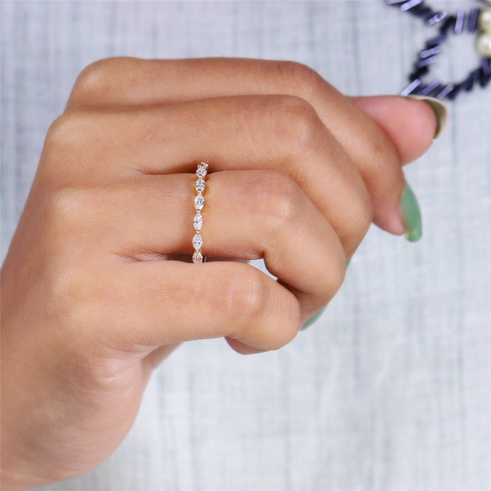Jewelry 3.5*2.0mm Marquise Lab Diamond Ring 18K Real Gold Eternity Band Ring CVD HPHT Lab Diamond Stackable Dainty Wedding Women Gold Ring