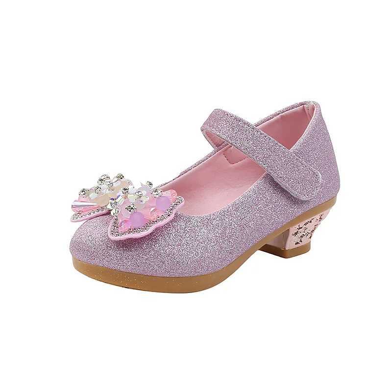 Childrens Leather Shoes Spring Autumn Versatile Girls High Heels for Princess Party Fashion Sweet Bowtie Kid Causal Dress Shoes X250220