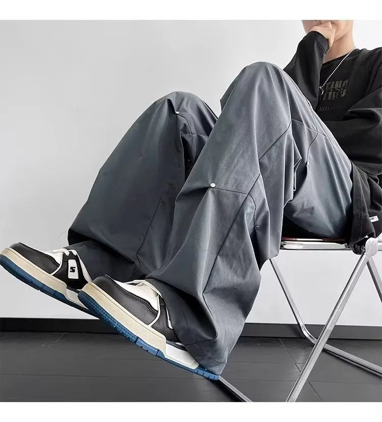 American Mens Summer Parachute Baggy Cargo Pants Straight Track Sweatpants Korean fashion Clothes Streetwear y2k pants 250220