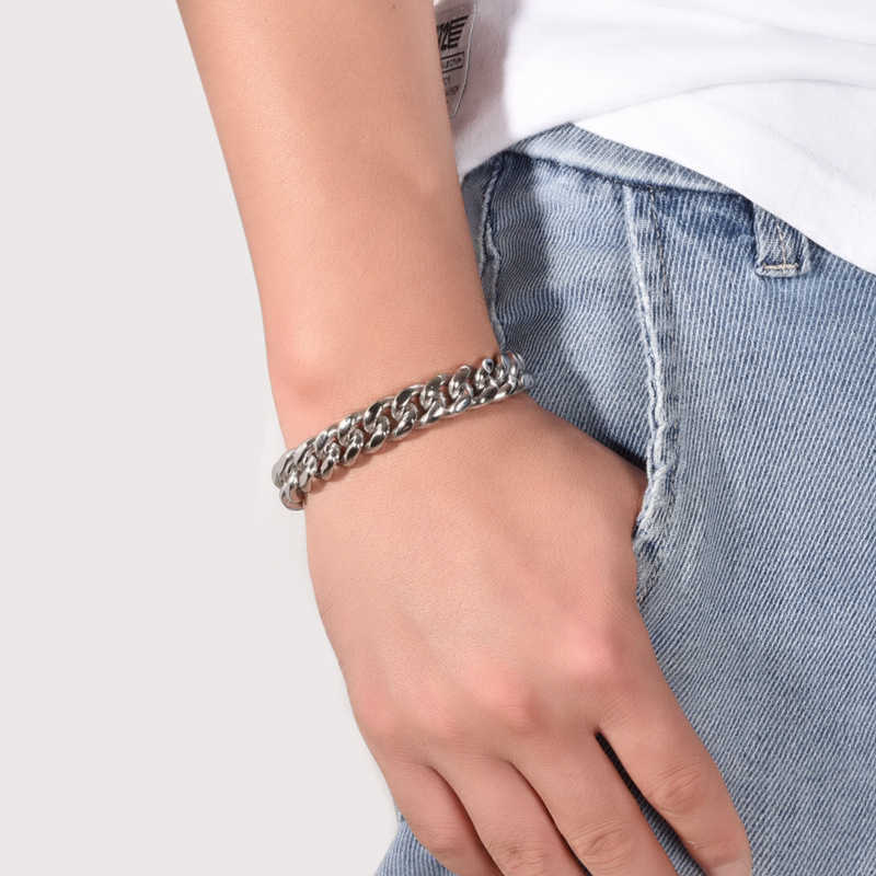 Charm Bracelets Accessories mens fashion punk mirror light Cuba chain trend stainless steel bracelet hip hop Bracelet H25220