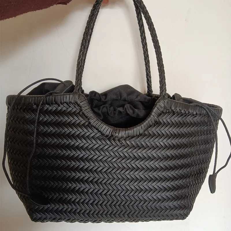 Handbags Womens Genuine Leather Shoulder Bag Luxury Woven Casual Shopping Bag Vintage Basket Tote Large Cowhide Hand Bags Lady Z250219