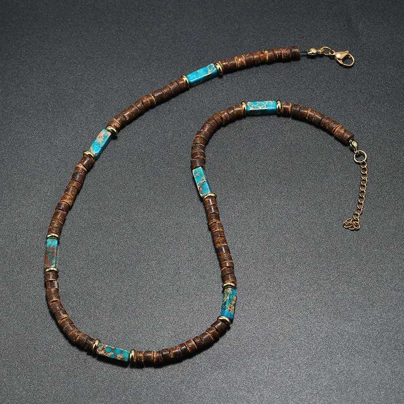 Vintage Bohemian Summer Jewelry Ethnic Style Jewelry Brown Coconut Shell Wood Beads Natural Stone Necklace Mens JewelryXJ250219
