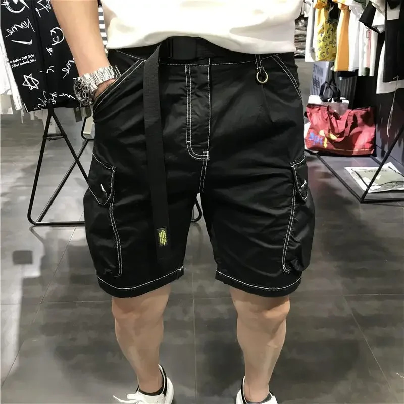 Bermuda Short Pants for Men Button with Pockets Mens Cargo Shorts Black Half Homme Jorts Heavy Whate in er Y2k 250220