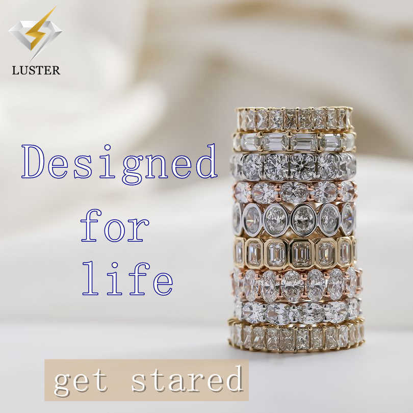 Luster Deposit Custom Bridal Band Design 10k/14k/18k Eternity Engagement Wedding Real Gold Moissanite Ring for Woman