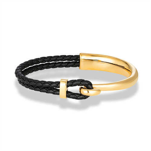 Charm Bracelets Hot selling stainless steel gold curved hook bracelet made of genuine leather for men and women classic stainless steel bracelet H2522