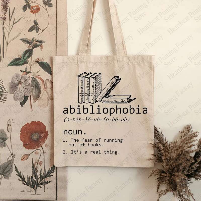 Abibliophobia Pattern Tote Canvas Shoulder Bag for Book Lover Reader Gift Women's Reusable Shopping Bags Bookworm Gifts swissmilitary