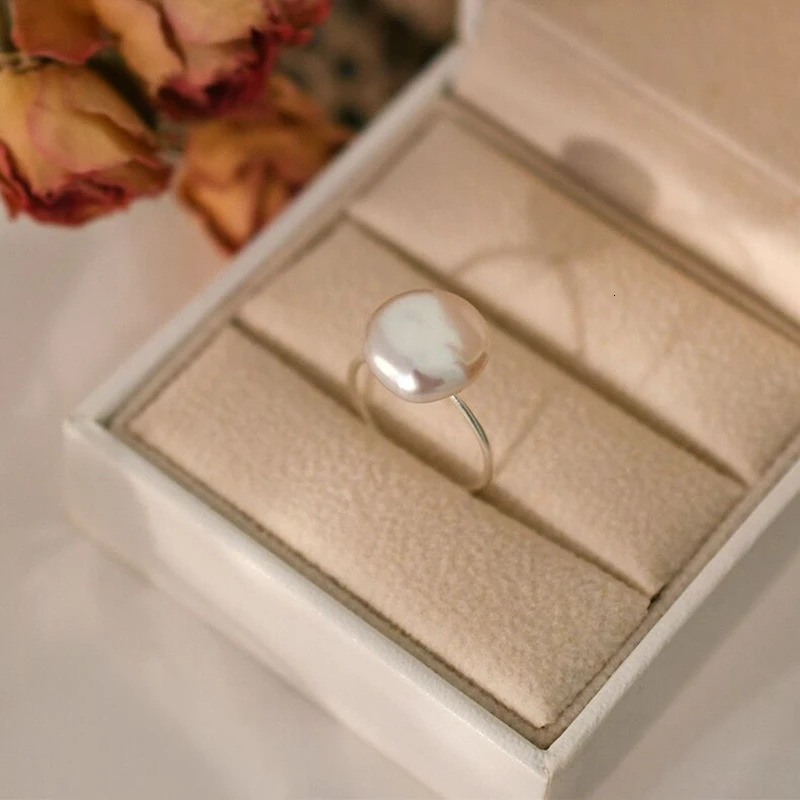 100% Natural Bright FreshWater Round Button Baroque Pearl Ring S925 Sterling Silver Simple Adjustable Ring Ladies Exquisite Gift 250218