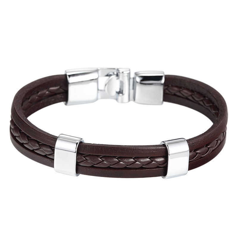Charm Bracelets Leather hand woven bracelet multi-layer mens ID bracelet wristband H25220