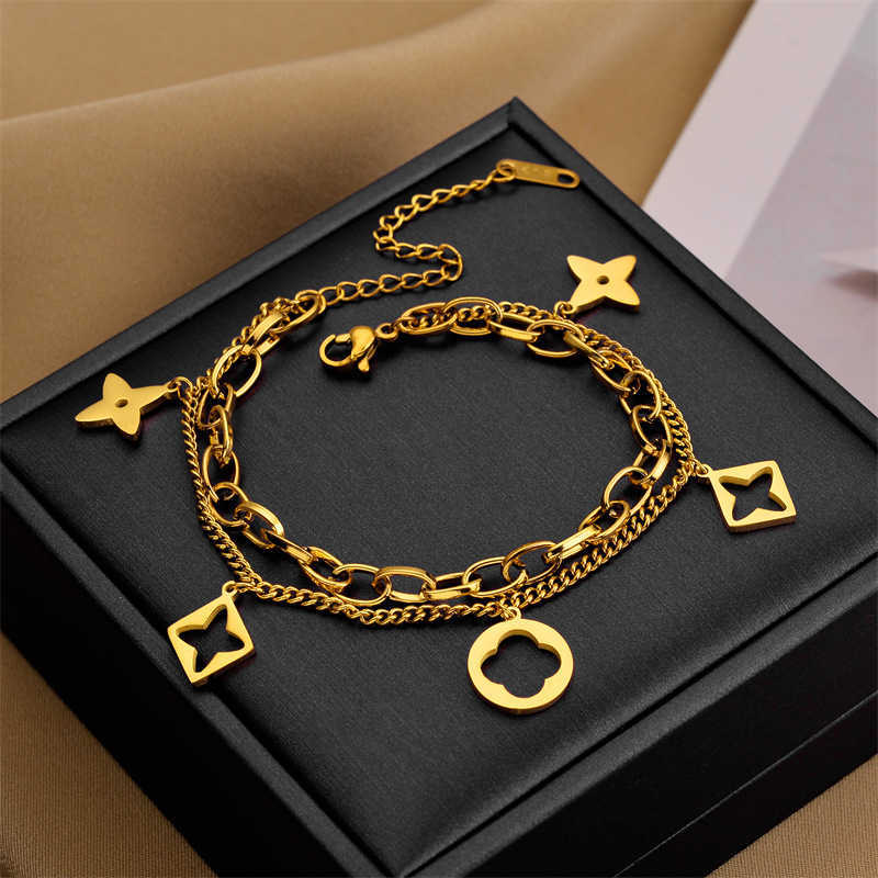 Charm Bracelets 18k rose gold titanium steel bracelet Korean version Bohemian temperament titanium steel non fading bracelet accessory H25220 4 8ZOW