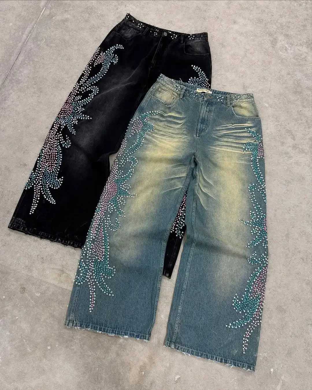 Y2K Fashion Embroidery Masonry Jeans Harajuku Hip Hop Retro Vintage Baggy Jeans Men Women Casual Straight Wide Leg Denim Pants X250220