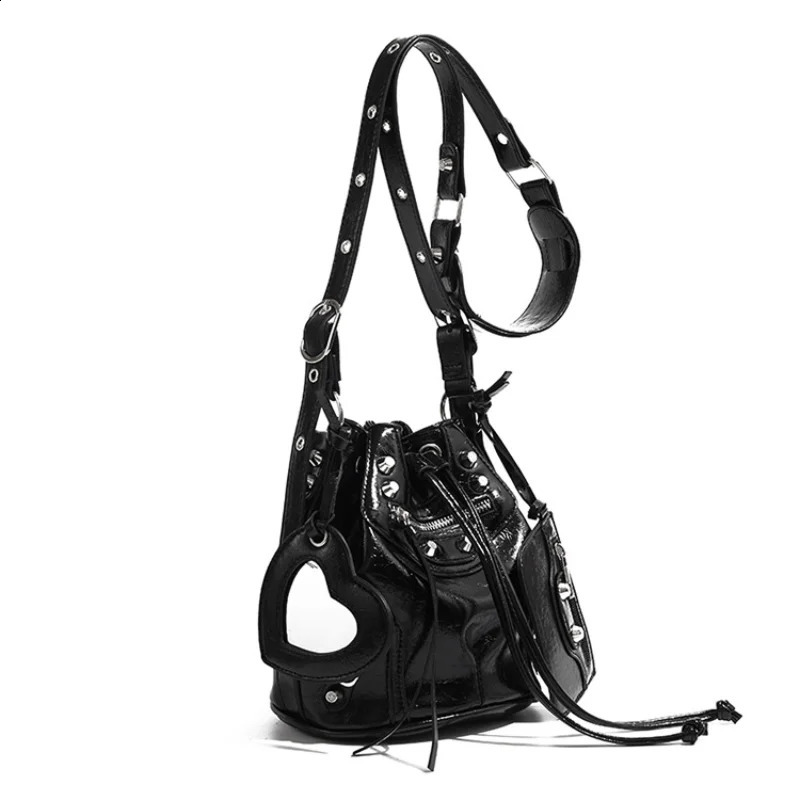 Fashion Women Bucket Bags Advanced Drawstring Street Trend Shoulder Purses Rivet Handbags PU Leather Crossbody Bag 250218