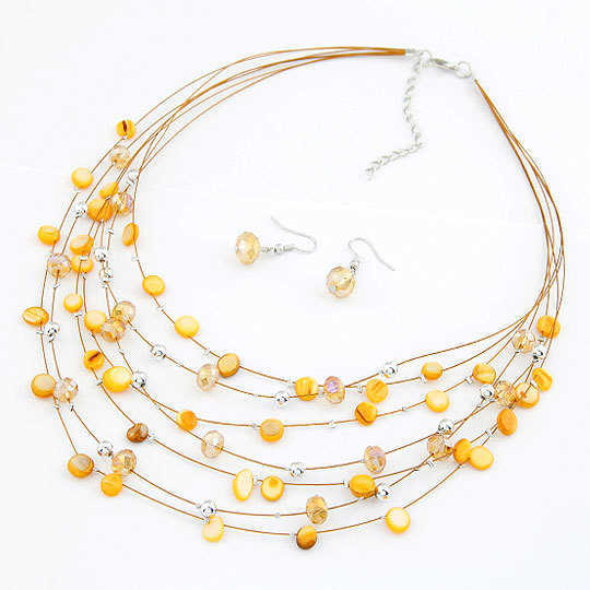 Pendant Necklaces Bohemian Beach Crystal Shell Ethnic Style Multi layer Necklace Earring Set Neck Chain H25219
