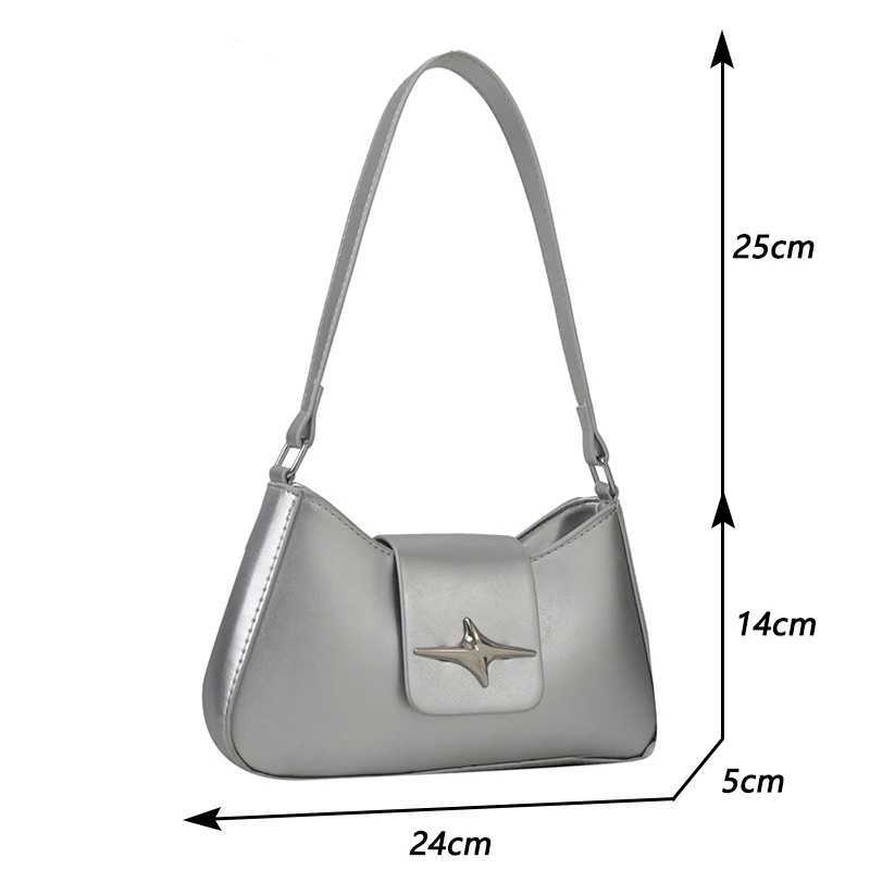Silver Shoulder Bags for Women 2024 Classic Y2K Small Purse Glossy PU Leather Luxury Brand Female Underarm Handbags Daily Bag Y250218