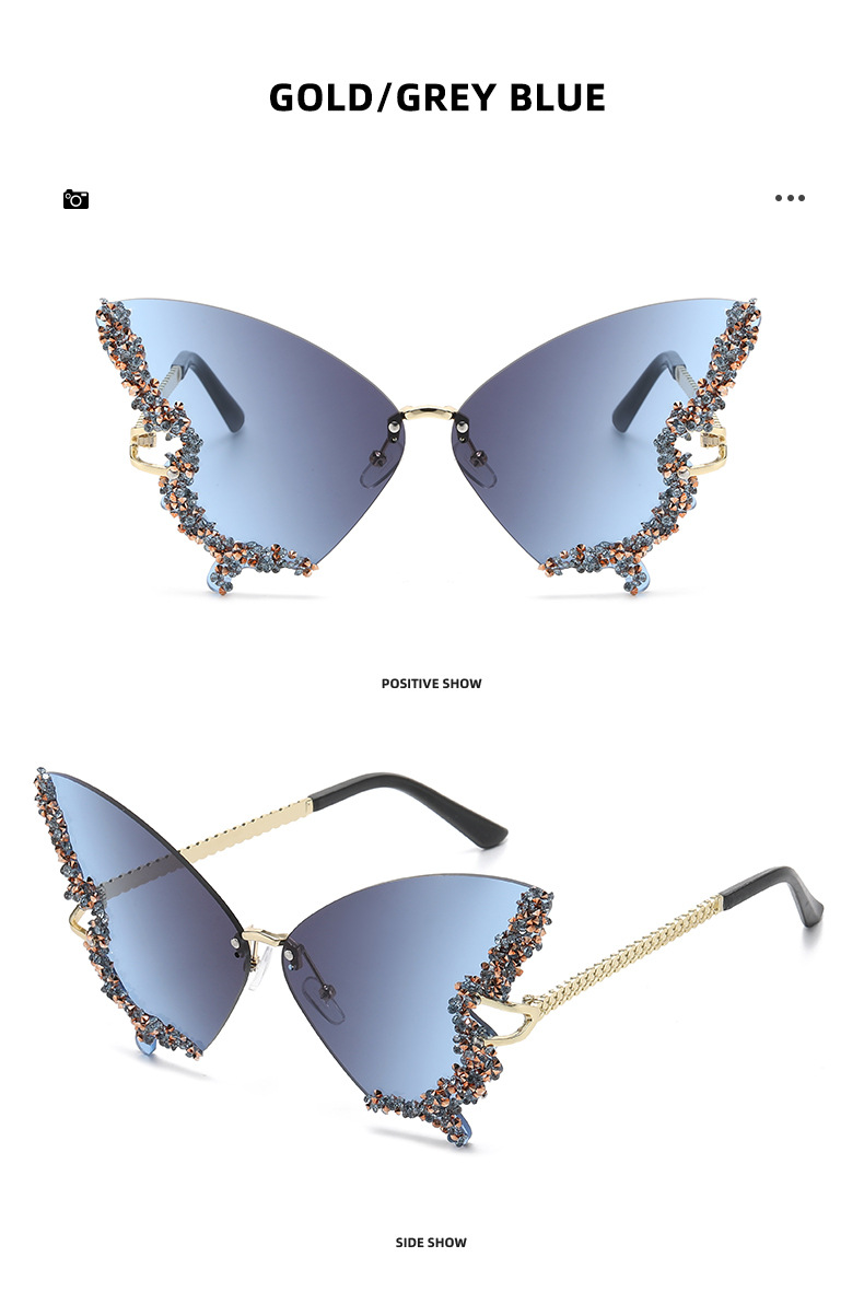 2025 new butterfly shaped diamond studded sunglasses for women's fashion personality exaggerated sunglasses European and American internet celebr