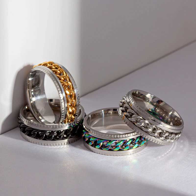 Titanium steel rotating chain ring used for warm mens rotating ring pressure reducing ring bottle opener ring gift ring X250220