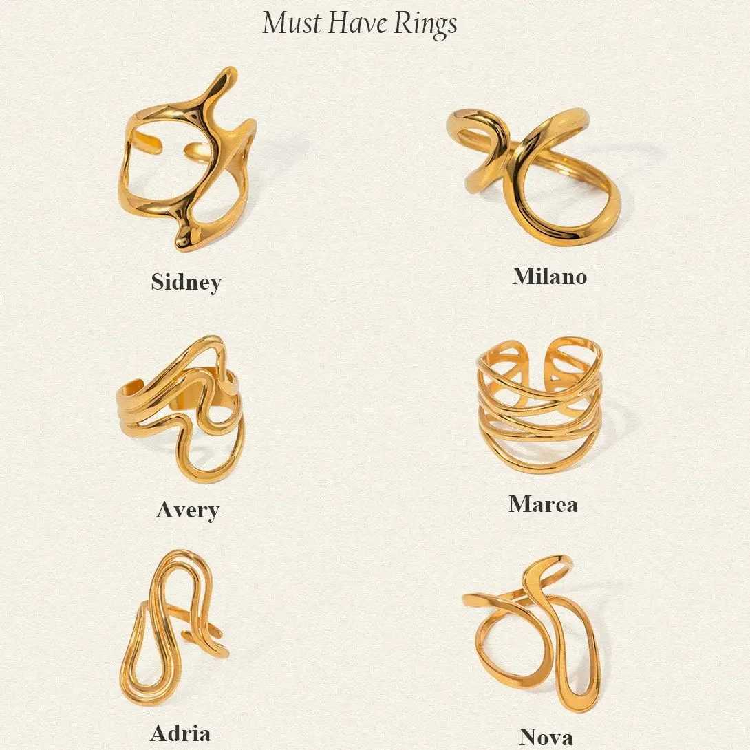 Uworld 316L Stainless Steel Ring New Design Metalic 18 K PVD Plated Jewelry Trendy Opening Ring Jewelry for Women Gift 2024 X250220