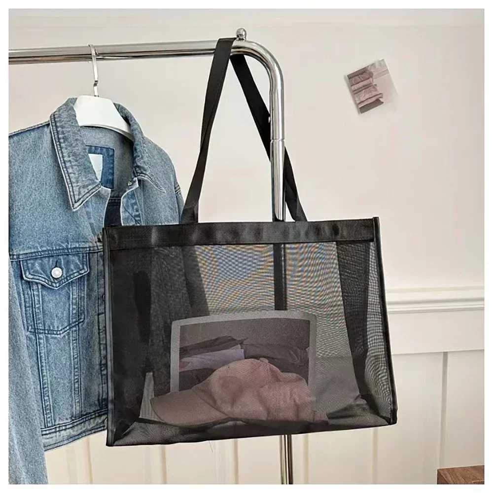 Mesh Shopping Bag Transparent Tote Bags Travel Storage Handbag Women Wallets Organizer Grid Package Rose Gold Printing Series Z250219