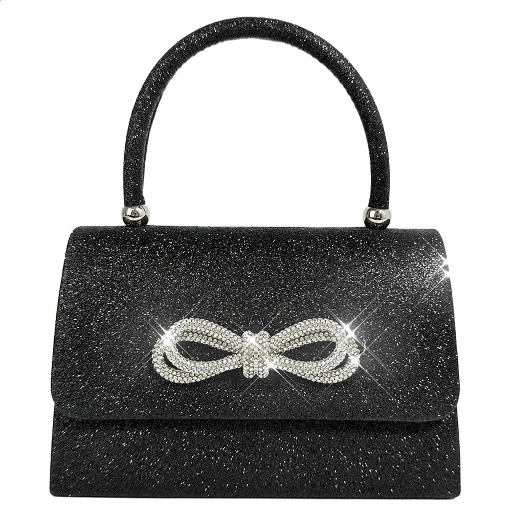 Bow Handbag Glitter Rhinestone Top Handle Bag Women Evening Sparkly Mini Square Wedding Party Prom Purse 250218
