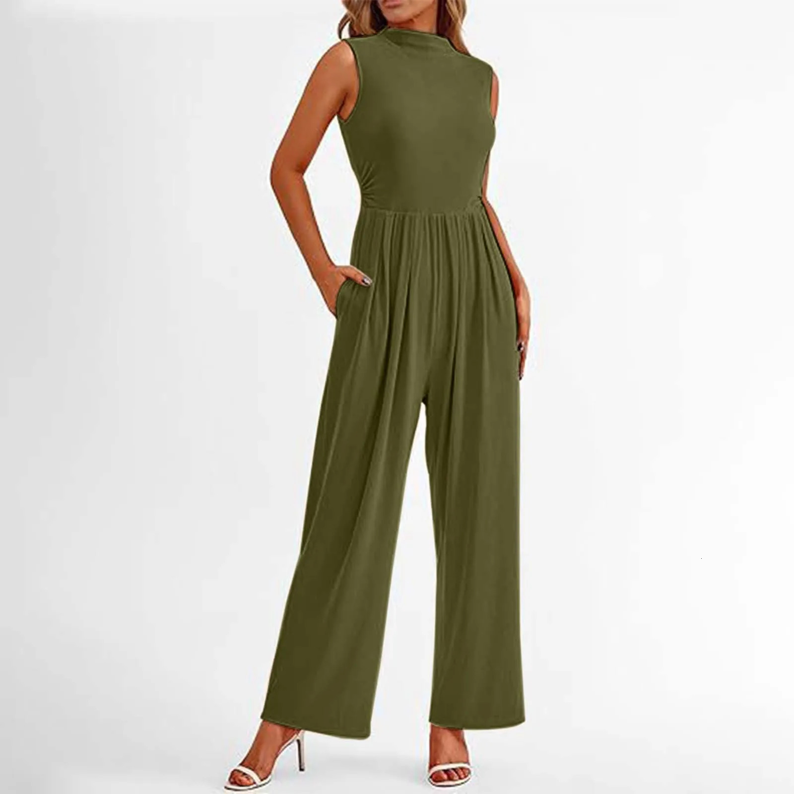 Womens Jumpsuit Elegant Chic Sleeveless Wide Leg Jumpsuits Dressy Loose High Waisted Party Overalls Solid Baggy Rompers 250220