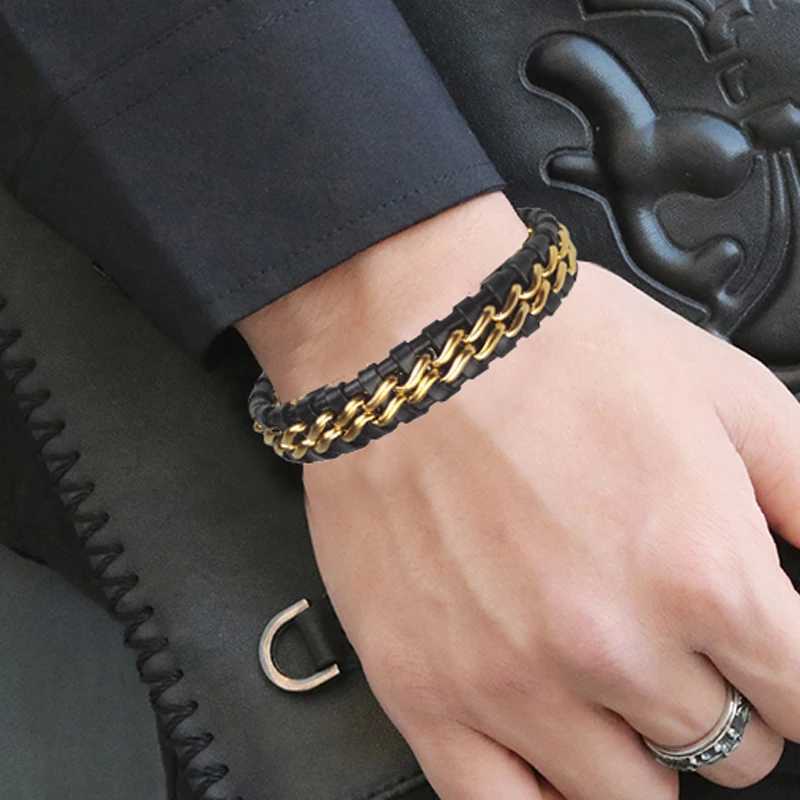 Genuine Leather Chain Bracelet for Men Magnetic Stainl Steel Clasp in Plated Gold Exclusive Jewellery Gift Wholesale DroppingXJ250219