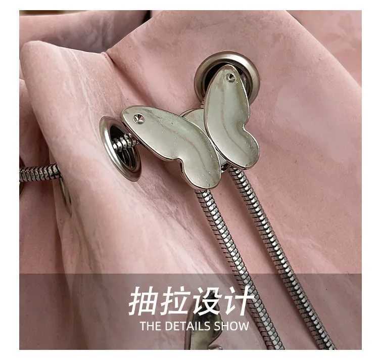 2025 Spring Ladies Crossbody Bag Pleated Drstring Butterfly Pearl Women Shoulder Bag Fashion Metal Chain Bucket Messenger Bag Y250218