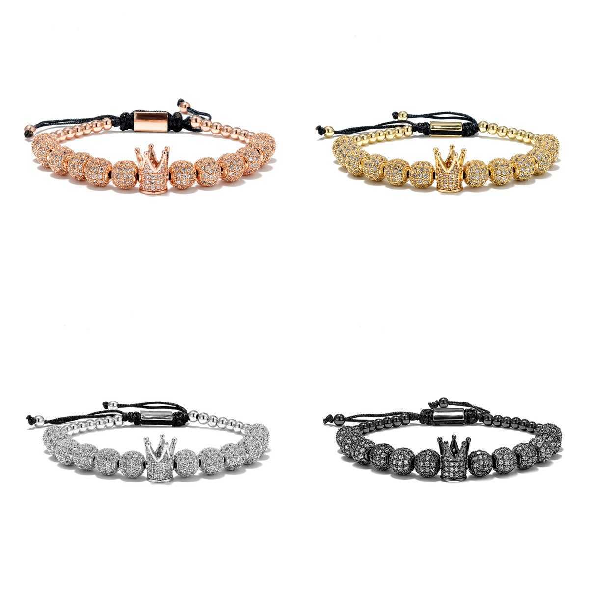 Charm Bracelets Popular micro inlaid zircon copper diamond ball crown hand woven adjustable bracelet H25220