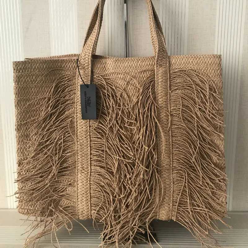 Private Customized Tassel Grass Woven Bag For Womens Large Capacity Handmade Woven Handbag Pastoral Beach Vacation Shoulder Bag Z250219