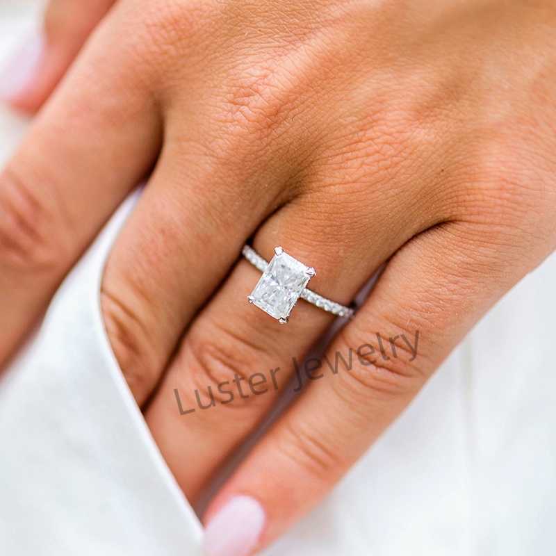 Luster Jewelry Women 10/14k Engagement Diamond baguette Moissanite Ring Real Gold Jewelry 18k With Certificate