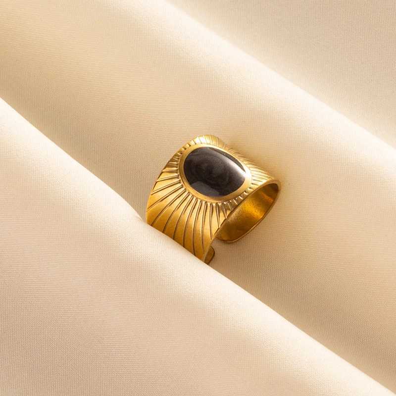 Balck Enamel Gold Plated Fire Evil Eye Stainless Steel Ring Vintage Finger Jewelry Sun Moon Star Rings For Wen Men Bague X250220