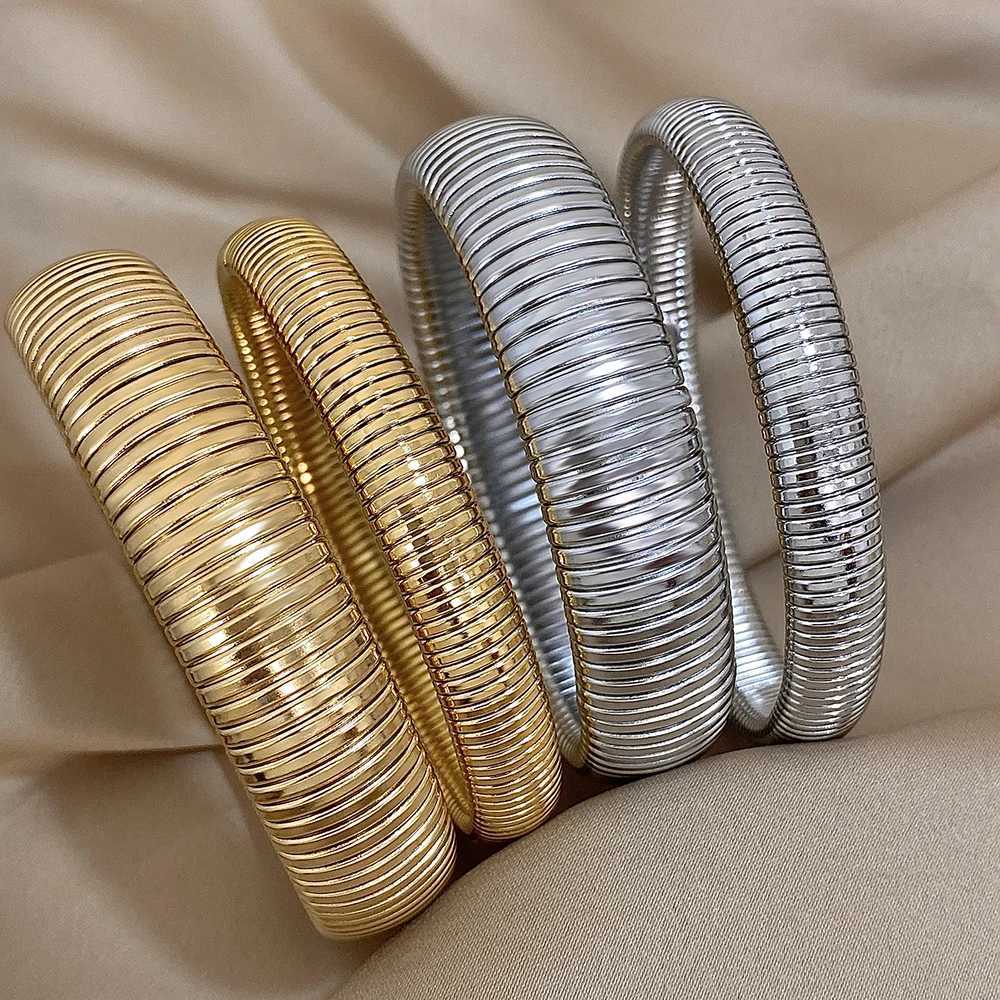 AENSOA 10mm 16mm Stainl Steel Simple Stretch Elastic Bracelets Stripe Flex Snake Chain Gold Plated Bracelet for WomenXJ250219