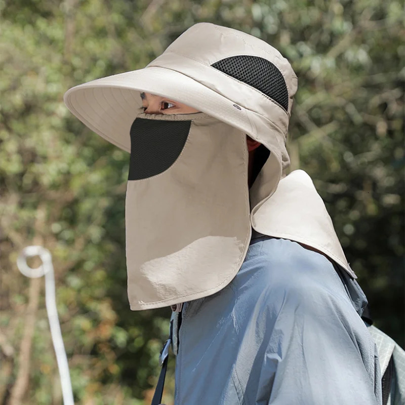 Summer Sun Hats UV Protection Outdoor Hunting Fishing Cap For Men Women Hiking Camping Visor Bucket Hat Neck Flap Fisherman 250117