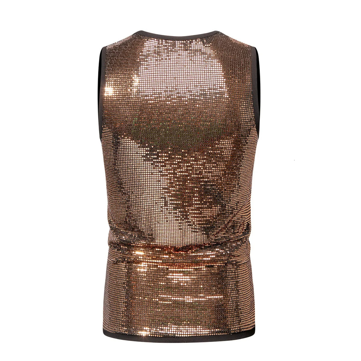 #4123 Sequined Tank Top Men Round Neck Gold Red Silver Hip Hop Tank Top Man Streetwear Shinny Sleeveless Mens T Shirt Summer 250219