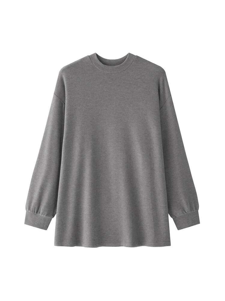 Minimalism Long Sleeve T-Shirt Women's Round Neck Casual Loose Warm Tops Female Tees Fashion 2025 Winter New 26C857