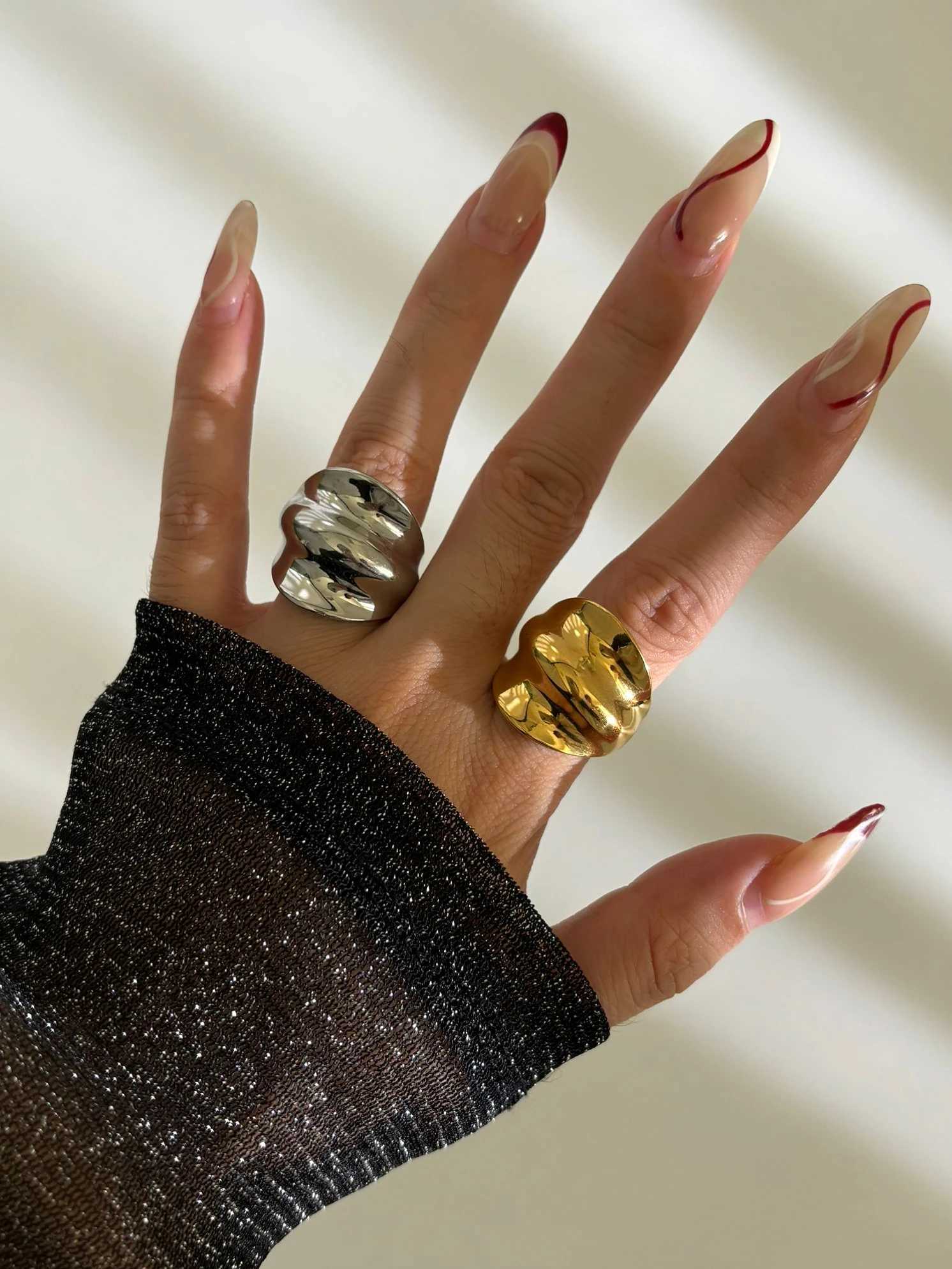 Perisbox Statement 18K Gold Plated Smooth Irregar Metal Textured Chunky Rings Anti-Tarnish Punk Fashion Party Jewelry Unisex X250220
