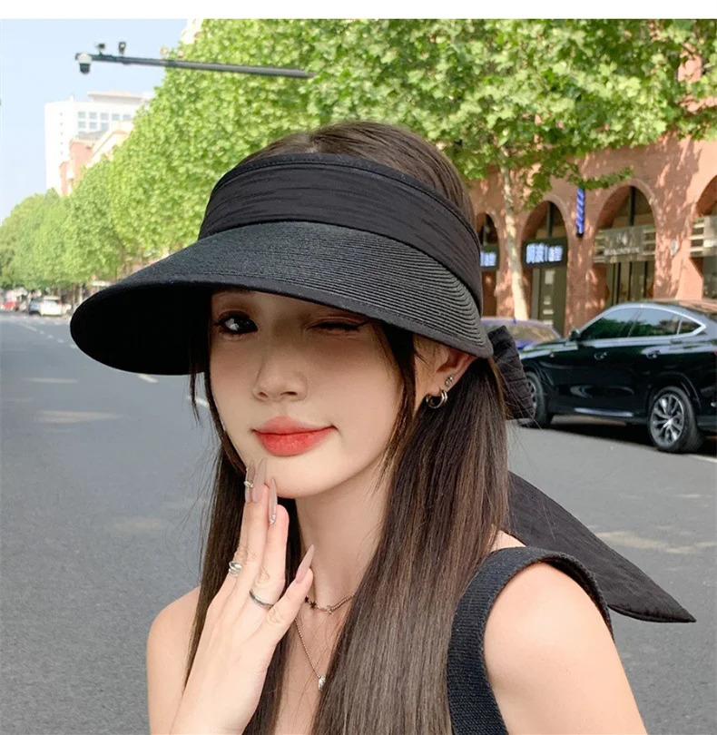 Color Blocking Ice Silk Hairband Hollow Top Hat Korean Fashion Shading Sunscreen Hat Student Outdoor Mountain Climbing Bow 250219