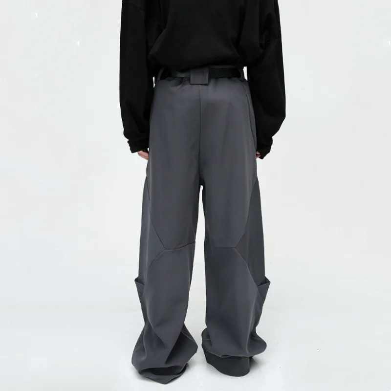 Pleated Patchwork Diamond Casual Pants Y2K Men Clothing High Street Niche Sense Fashion Trousers Pants Pantalones 250218