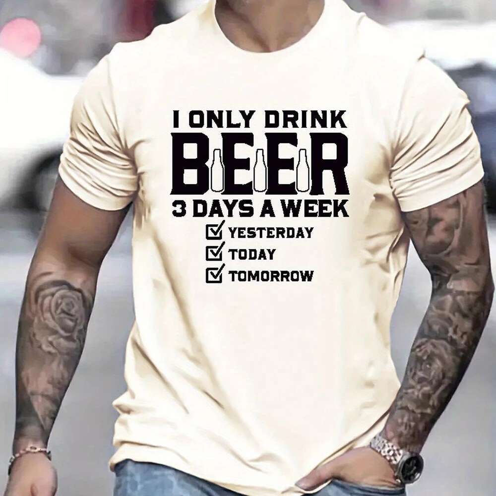 Ropa de camiseta divertida 2024 informal para hombre, Ropa de manga corta con estampado de letras de cerveza