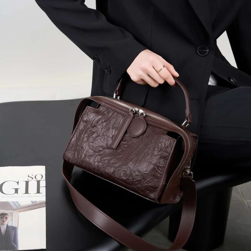 Burminsa Cowhide Genuine Leather Pillow Small Shoulder Crossbody Bags For Women 2024 Trend Designer Boston Tote Ladies Handbags