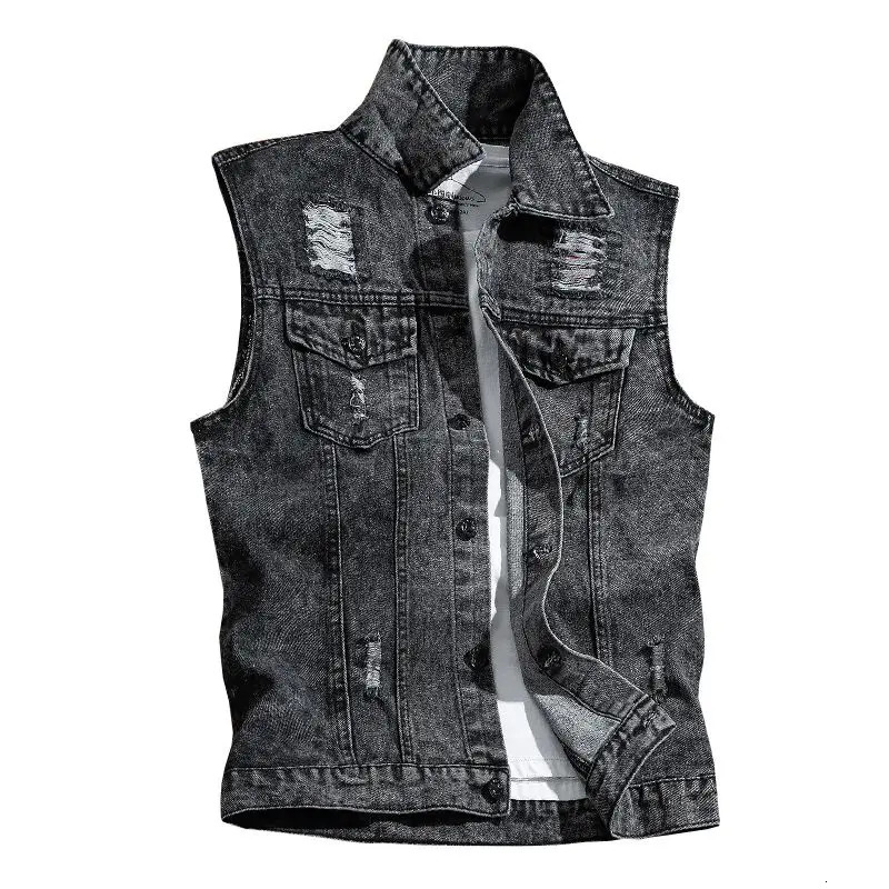 Spring Autumn Men Lapel Denim Vest Mens Casual Sleeveless Jeans Jacket Male Streetwear Solid Color Waistcoat D706 250219