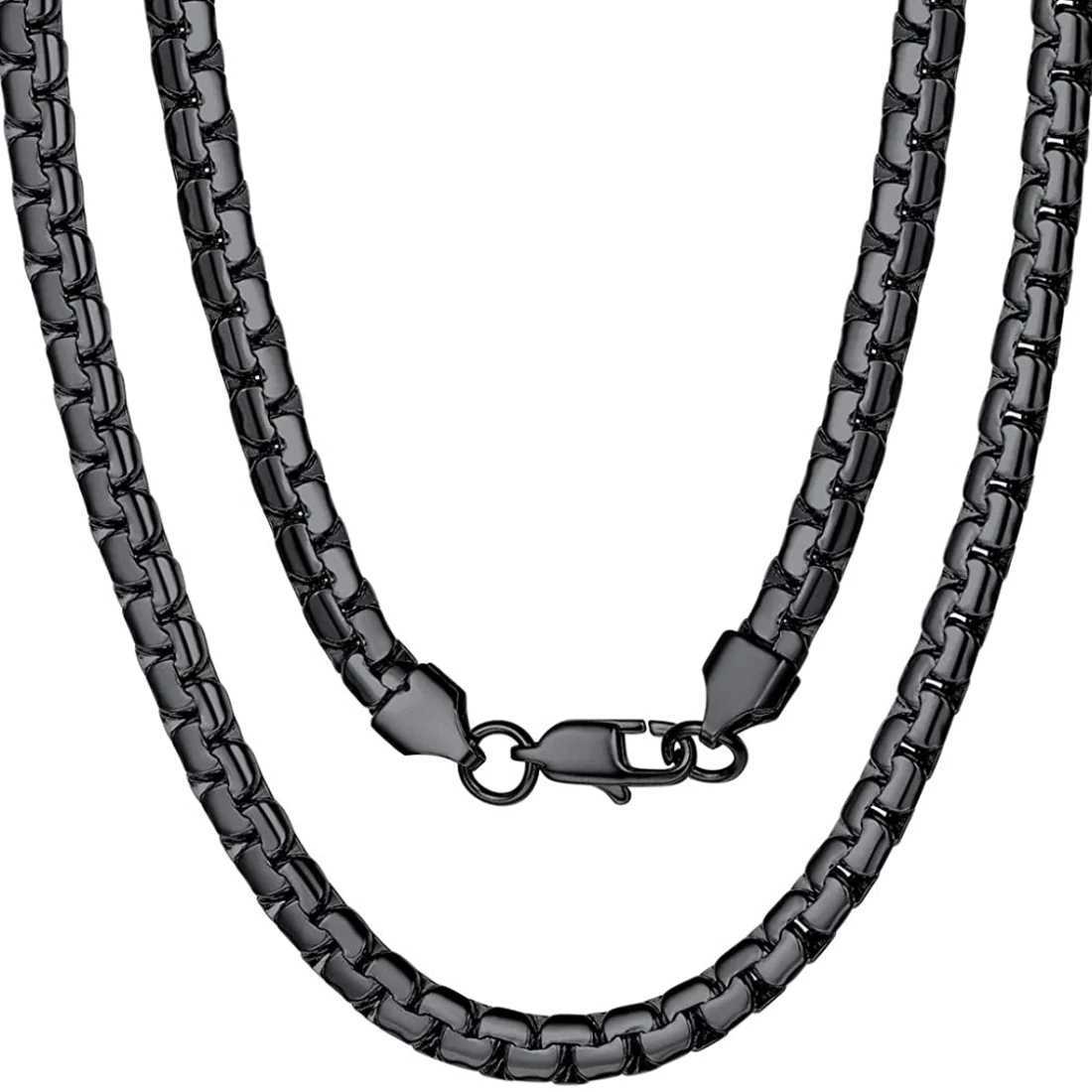 4MM 6MM Flat Box Chain Stainl Steel Necklace for Men Women Black Color Jewelry GiftsXJ250219