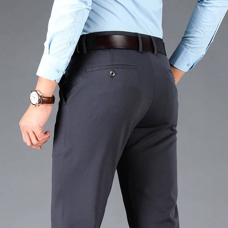 Spring Autumn Mens Smart Casual Pants Black Navy Blue Suit Office Male Trousers Big Size Elegant Sports Straight 250219