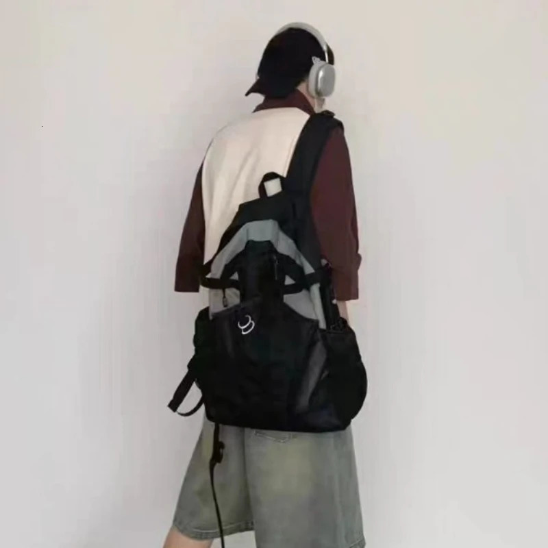 Patchwork Casual Simple Contrast Color Backpacks Vintage All Match Men Cargo Schoolbags High-capacity Women Grunge Y2k Rucksacks 250318