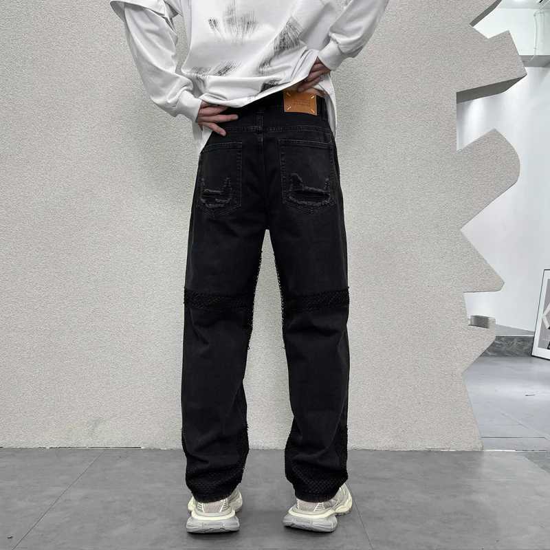 2024 New Y2K American Retro Scrape Jeans Mens Loose oversize Washed Old Street Handsome Mop Pants X250220