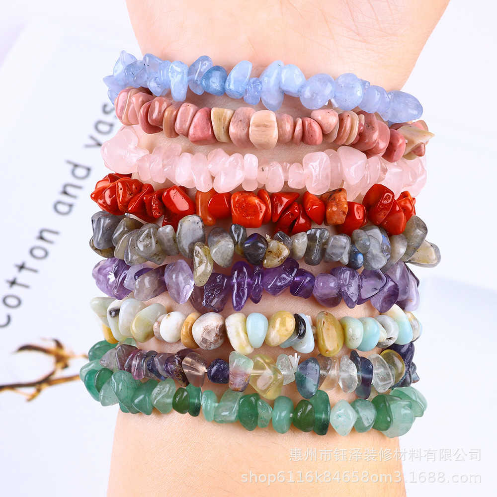Charm Bracelets Hot selling natural crystal crushed stone womens chain bracelet irregular rainbow crushed stone summer bracelet elastic bracelet H2522