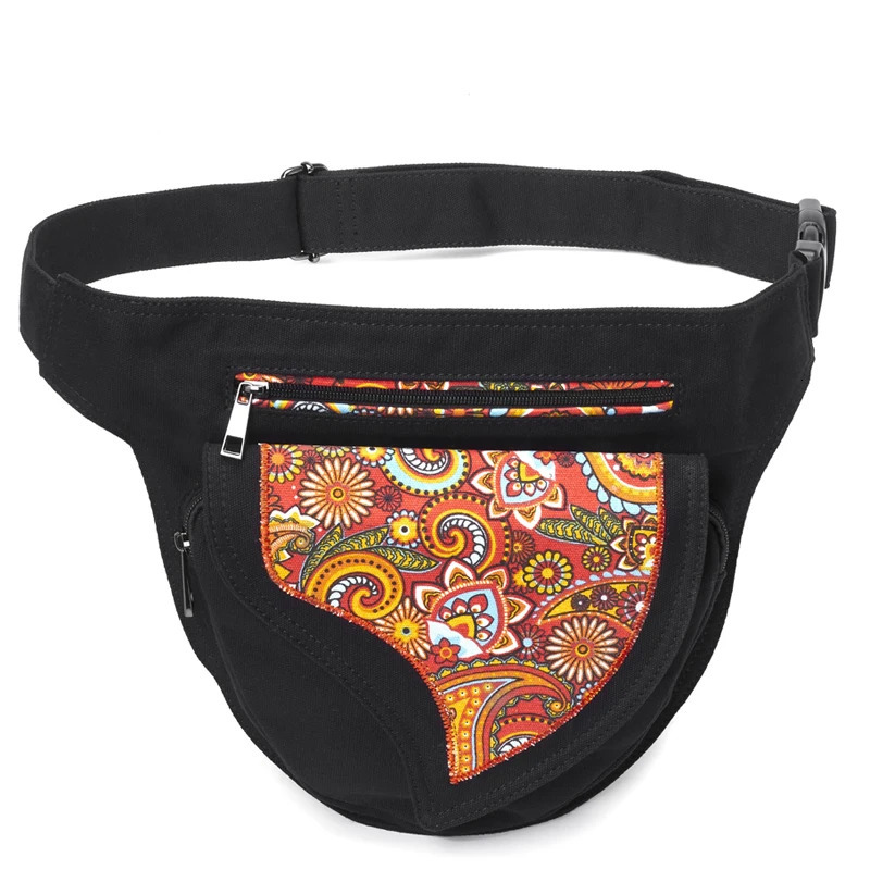 Annmouler Waist Bag for Women Canvas Fabric Fanny Pack Flower Patchwork Belt Adjustable Phone Pouch Large Hip Bum Bags 250219